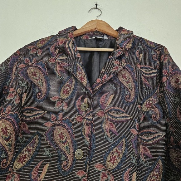 Vtg CJ Banks Tapestry Jacket Womens 1X Paisley Wearable Art Lined Button Up - Picture 2 of 8